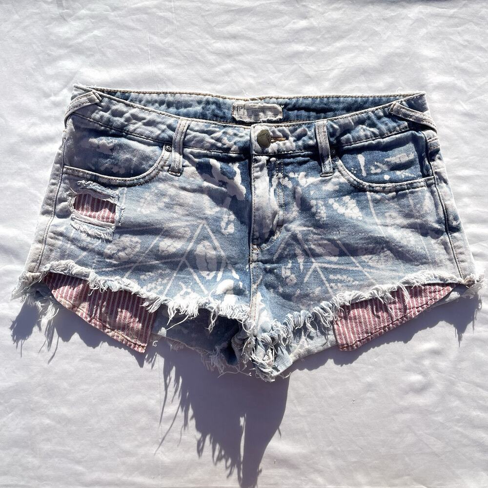 Free People Cut Off Distressed Jean Shorts Womens 29 Red White Blue Print